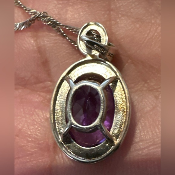 925 Sterling Silver Necklace Prong Set Purple Amethyst 3.6 Grams 5427 R - Picture 3 of 10